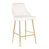  LumiSoure Marcel Counter Stool - Set of 2 - GOLD METAL; WHITE VELVET - Perspective