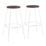 Lumisource Clara Round Barstool - Set of 2 -Vintage White Metal 