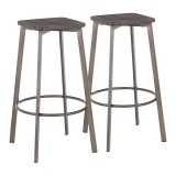 Lumisource Clara Square Barstool - Set of 2 - Antique Metal 