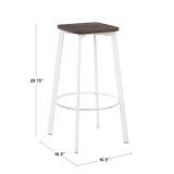 Lumisource Clara Square Barstool - Set of 2 - Vintage White Metal - Dimension