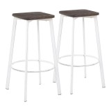 Lumisource Clara Square Barstool - Set of 2 - Vintage White Metal 
