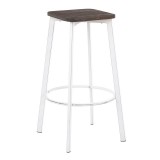 Lumisource Clara Square Barstool - Set of 2 - Vintage White Metal - Perspective
