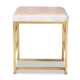 Baxton Studio Cecile Beige Velvet Upholstered Ottoman