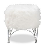 Baxton Studio Celia White Faux Fur Upholstered Ottoman