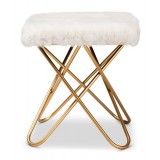 Baxton Studio Valle White Faux Fur Upholstered Ottoman