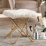 Baxton Studio Valle White Faux Fur Upholstered Ottoman