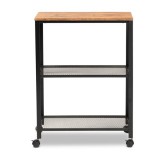 Baxton Studio Verna Black Metal Oak Brown Wood Kitchen Serving Cart