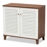 Baxton Studio Coolidge White Walnut 4 Shelf Shoe Storage Cabinet