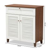 Baxton Studio Coolidge White Walnut 4 Shelf Shoe Storage Cabinet with Drawer