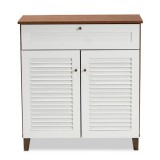 Baxton Studio Coolidge White Walnut 4 Shelf Shoe Storage Cabinet with Drawer