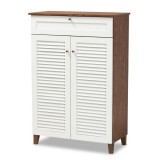 Baxton Studio Coolidge White Walnut 5 Shelf Shoe Storage Cabinet with Drawer