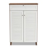Baxton Studio Coolidge White Walnut 5 Shelf Shoe Storage Cabinet with Drawer