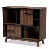 Baxton Studio Margo Walnut Brown Black Wood Wine Storage Cabinet