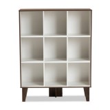 Baxton Studio Senja White Walnut Brown Wood 9 Shelf Bookcase
