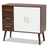Baxton Studio Leena White Walnut Brown Wood 3 Drawer Sideboard Buffet