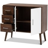 Baxton Studio Leena White Walnut Brown Wood 3 Drawer Sideboard Buffet