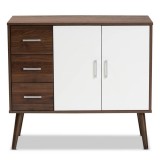 Baxton Studio Leena White Walnut Brown Wood 3 Drawer Sideboard Buffet