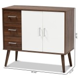 Baxton Studio Leena White Walnut Brown Wood 3 Drawer Sideboard Buffet