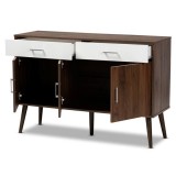 Baxton Studio Leena White Walnut Brown Wood 2 Drawer Sideboard Buffet
