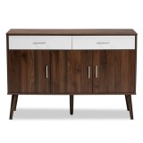 Baxton Studio Leena White Walnut Brown Wood 2 Drawer Sideboard Buffet