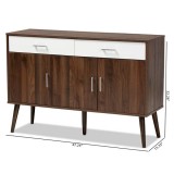 Baxton Studio Leena White Walnut Brown Wood 2 Drawer Sideboard Buffet