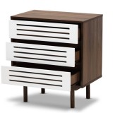 Baxton Studio Meike Walnut White 3 Drawers Nightstand