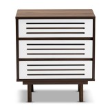Baxton Studio Meike Walnut White 3 Drawers Nightstand