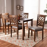 Baxton Studio Caron Grey Fabric Walnut Brown Wood 5pc Dining Set