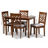Baxton Studio Caron Grey Fabric Walnut Brown Wood 5pc Dining Set