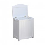 White Finished Bowed Front Laundry Wood Hamper  - Fully Opened