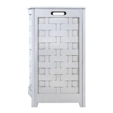 Oceanstar White Finished Bowed Front Veneer Laundry Wood Hamper with Interior Bag - Side