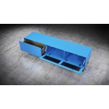 Influencer 75" TV Stand - Matte Blue - Top Angled - Opened Drawers