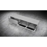 Influencer 75" TV Stand - Grey Oak - Top angled - Drawers Opened