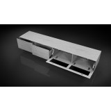 Influencer 90" TV Stand - Grey Oak - Top Angled - Drawers Opened