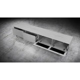 Influencer 90" TV Stand - Grey Oak - Top Angled - Drawers Opened