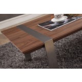 Coffee Table - Light Walnut with Brushed Stainless Steel - edge