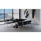 Virtuoso Extension Dining Table - Black Glass Top/Black and White Base - Lifestyle
