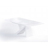 Virtuoso Extension Dining Table - White Glass Top / White Base - Angled View