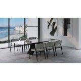 Maestro Extension Dining Table - Grey Glass Top / Black Steel Base - Lifestyle