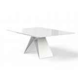 Maestro Extension Dining Table - White Glass Top / White Steel Base - Angled View