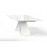 Maestro Extension Dining Table - White Glass Top / White Steel Base - 