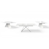 Maestro Extension Dining Table - White Glass Top / White Steel Base - Unextended