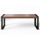 Savant Dining Table - Walnut / Black Steel - Front Close-up