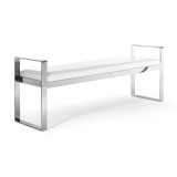 Sorrento Bench White Faux Leather Stainless Steel Base - Angled