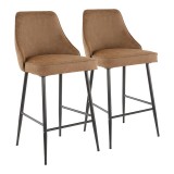  LumiSoure Marcel Counter Stool - Set of 2 - BLACK METAL; BROWN PU