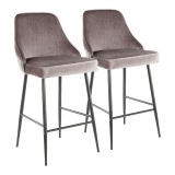  LumiSoure Marcel Counter Stool - Set of 2 - BLACK METAL; SILVER VELVET
