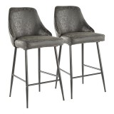  LumiSoure Marcel Counter Stool - Set of 2 - BLACK METAL; BLACK PU