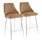  LumiSoure Marcel Counter Stool - Set of 2 - CHROME; BROWN PU 