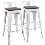 LumiSource Oregon Low Back Barstool - Set of 2 - WHITE; ESPRESSO