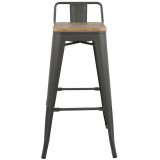 LumiSource Oregon Low Back Barstool - Set of 2 - BLACK METAL; BAMBOO - Front